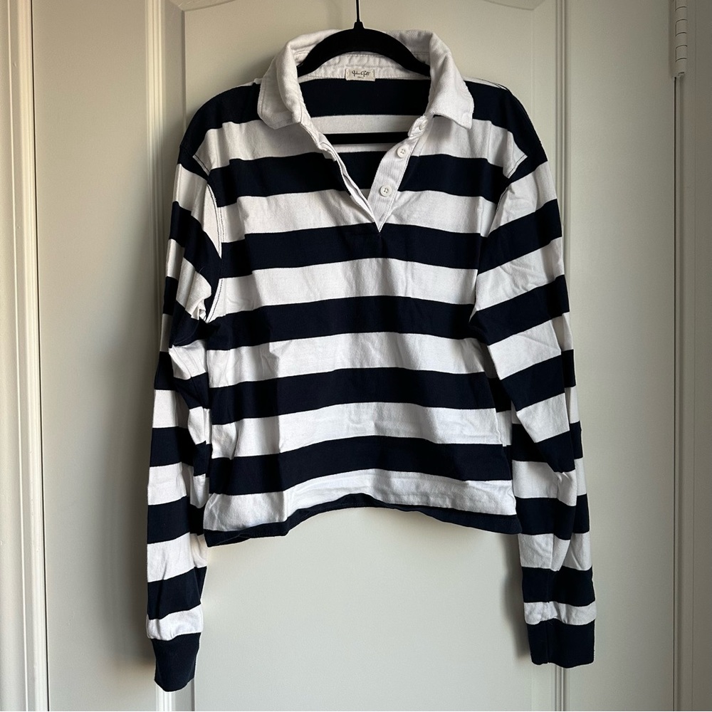 John Galt Navy & White Striped Polo